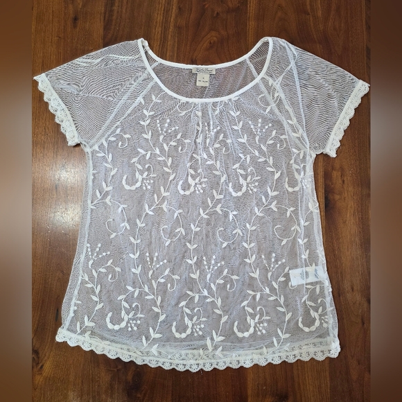 Lucky Brand Tops - Lucky Brand Sheer White Embroidered Blouse
